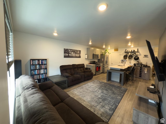 1764 E Fall St, Eagle Mountain, UT 84005 - living area featuring light wood-style flooring and recessed lighting