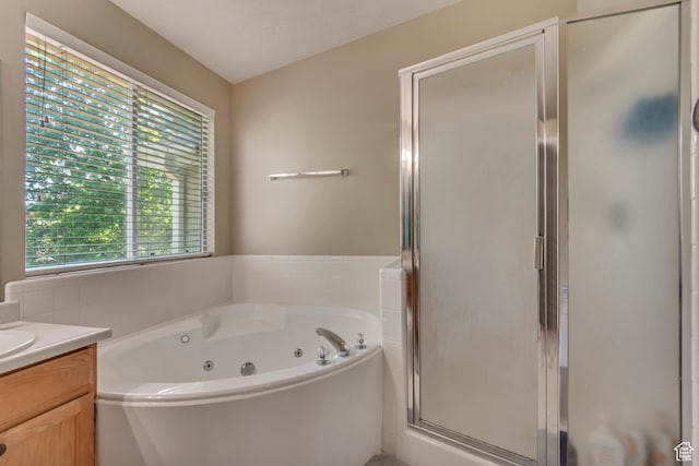 2761 W 9800 S, South Jordan, UT 84095 - bathroom with vanity, a tub with jets, and a shower stall