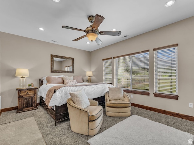 2894 E Cobblemoor Ln, Sandy, UT 84093 - bedroom featuring recessed lighting, baseboards, ceiling fan, and light carpet