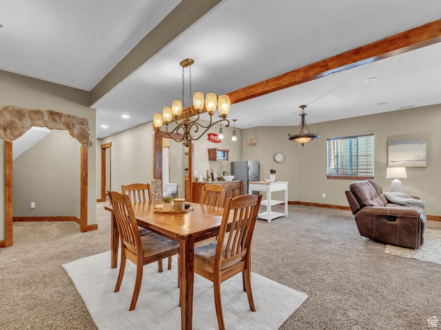 2894 E Cobblemoor Ln, Sandy, UT 84093 - dining area with carpet, beam ceiling, baseboards, an office area, and recessed lighting