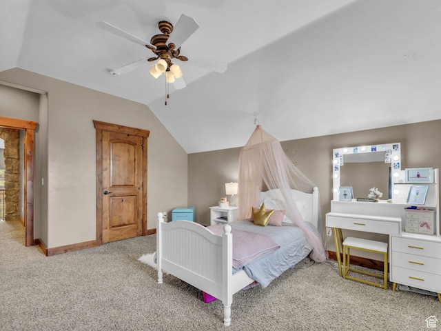 2894 E Cobblemoor Ln, Sandy, UT 84093 - carpeted bedroom with lofted ceiling, baseboards, and ceiling fan
