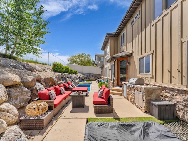 2894 E Cobblemoor Ln, Sandy, UT 84093 - fenced backyard featuring an outdoor living space with a fire pit and a patio area