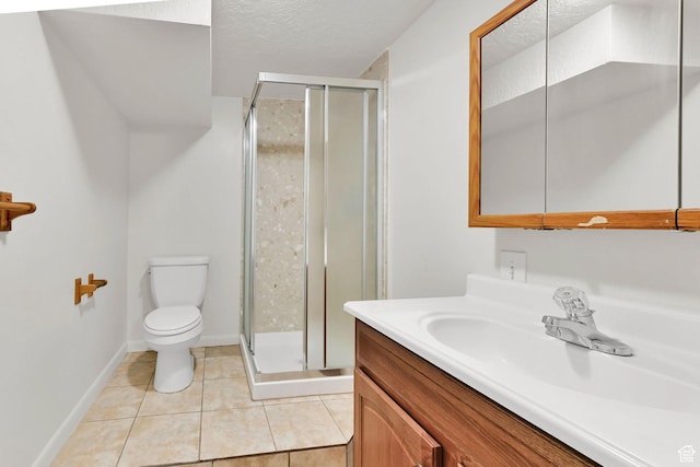 10679 S 2200 W, South Jordan, UT 84095 - bathroom featuring toilet, vanity, a stall shower, tile patterned flooring, and a textured ceiling