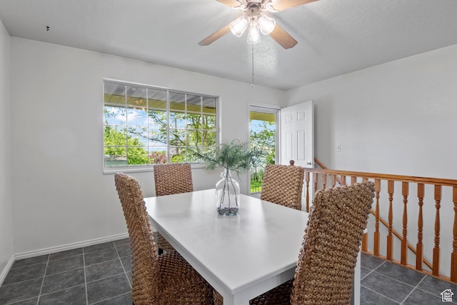58 S 900 E, Spanish Fork, UT 84660 - dining room with a ceiling fan, dark tile patterned flooring, and baseboards