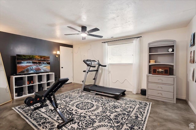 587 W 1460 N, Clinton, UT 84015 - exercise room featuring ceiling fan, baseboards, and a textured ceiling