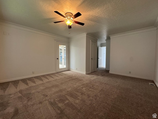 4440 W 6095 S, Taylorsville, UT 84118 - carpeted spare room with a ceiling fan, a textured ceiling, ornamental molding, and baseboards