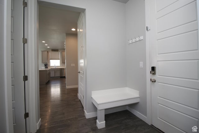 1457 W 400 S, Syracuse, UT 84075 - mudroom with dark wood-style flooring, baseboards, recessed lighting, and a sink