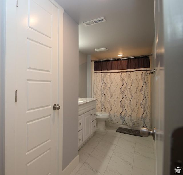 1457 W 400 S, Syracuse, UT 84075 - bathroom featuring marble look tile flooring, vanity, toilet, and curtained shower
