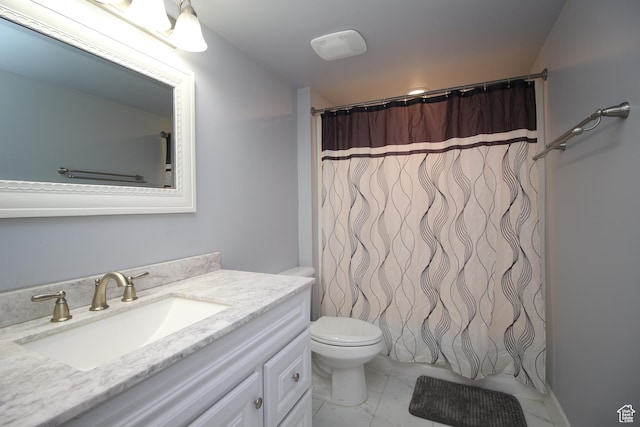 1457 W 400 S, Syracuse, UT 84075 - bathroom featuring marble look tile flooring, vanity, toilet, and a shower with shower curtain