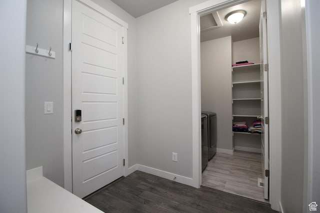 1457 W 400 S, Syracuse, UT 84075 - hall with washer and dryer, dark wood-style floors, and baseboards