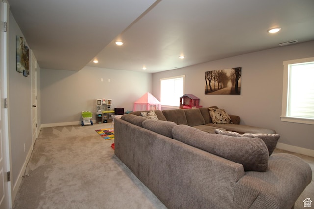 1457 W 400 S, Syracuse, UT 84075 - living area with baseboards, light colored carpet, and recessed lighting