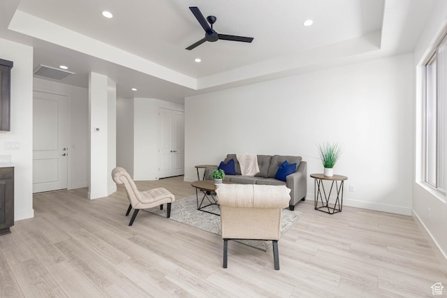1517 W 470 N Unit 53, Hurricane, UT 84737 - sitting room with a raised ceiling, a ceiling fan, light wood-style floors, baseboards, and recessed lighting