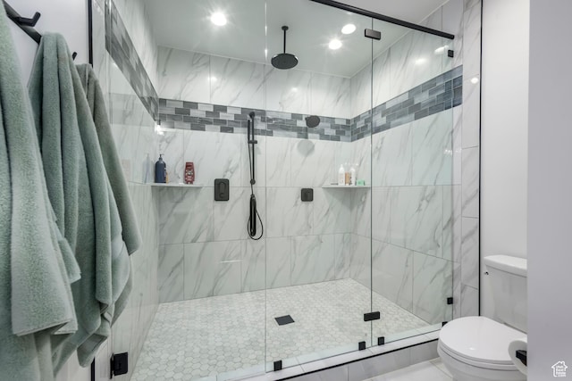 19722 Elkhorn Cir, Birdseye, UT 84629 - full bathroom with a marble finish shower, toilet, and recessed lighting