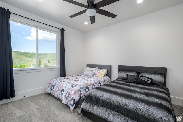 19722 Elkhorn Cir, Birdseye, UT 84629 - bedroom with recessed lighting, carpet floors, baseboards, and ceiling fan