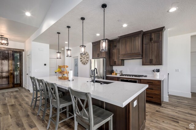 19722 Elkhorn Cir, Birdseye, UT 84629 - kitchen featuring a sink, stainless steel appliances, wood finished floors, a large island, and light countertops