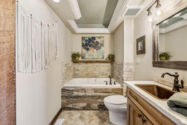 4774 S Oak Terrace Dr, Millcreek, UT 84124 - full bathroom featuring toilet, a bath, vanity, stone tile flooring, and a tray ceiling
