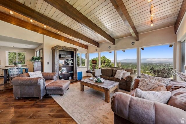 4774 S Oak Terrace Dr, Millcreek, UT 84124 - living area featuring wood ceiling and dark wood-style floors