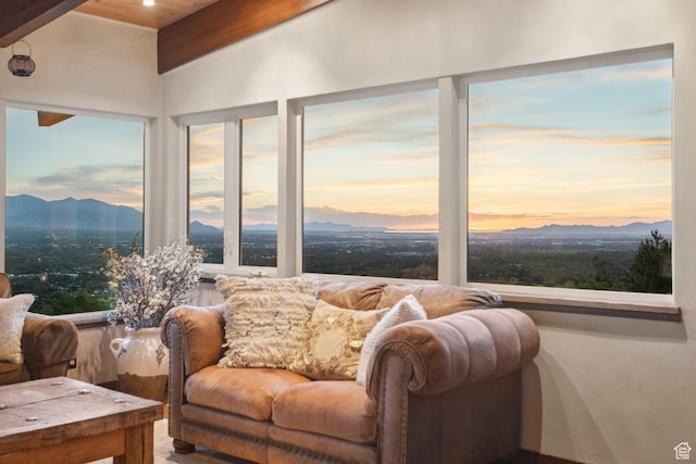 4774 S Oak Terrace Dr, Millcreek, UT 84124 - sunroom / solarium with a mountain view and wooden ceiling with exposed beams