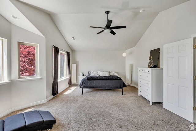 1162 E 1180 N, American Fork, UT 84003 - bedroom with light colored carpet, baseboards, a ceiling fan, and high vaulted ceiling