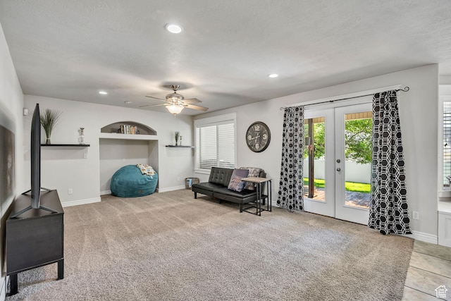 1162 E 1180 N, American Fork, UT 84003 - sitting room with french doors, a ceiling fan, baseboards, recessed lighting, and carpet floors