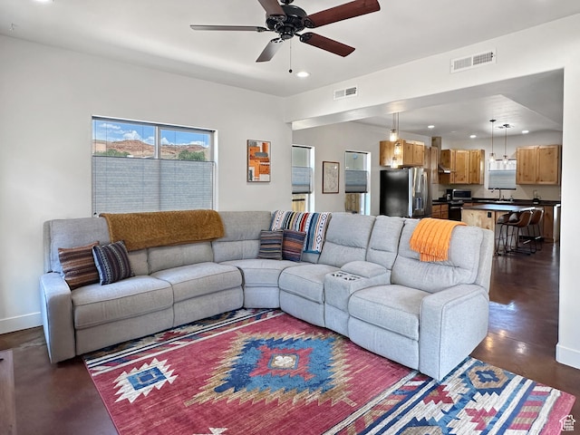 1005 S Valley View Ct, Moab, UT 84532 - living area featuring recessed lighting, a ceiling fan, and baseboards