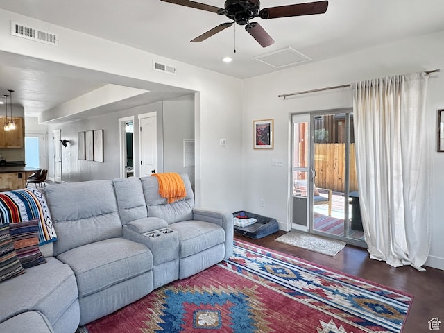 1005 S Valley View Ct, Moab, UT 84532 - living area with ceiling fan, baseboards, attic access, recessed lighting, and wood finished floors