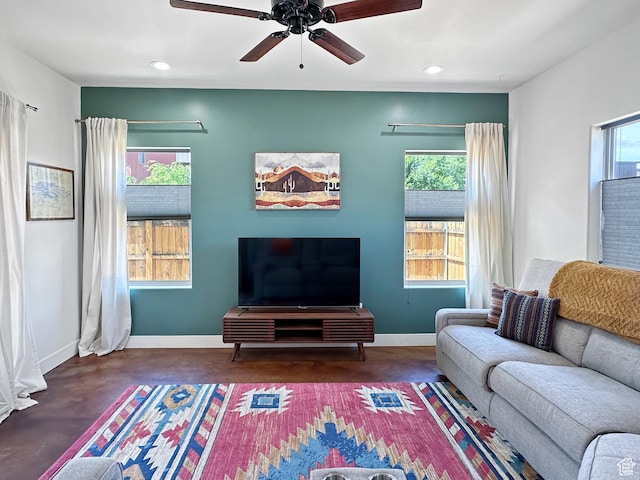 1005 S Valley View Ct, Moab, UT 84532 - living room with plenty of natural light, baseboards, ceiling fan, and recessed lighting