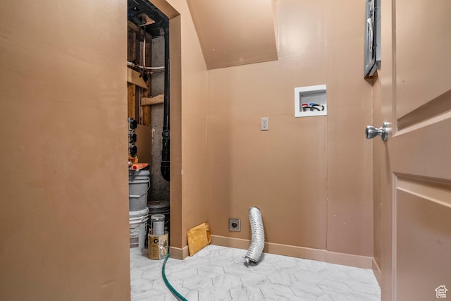 1235 Lakeview Dr, Garden City, UT 84028 - laundry room with electric dryer hookup, washer hookup, marble finish flooring, and baseboards