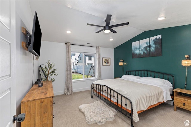 325 W 3170 S, Nibley, UT 84321 - carpeted bedroom featuring vaulted ceiling, recessed lighting, baseboards, and ceiling fan