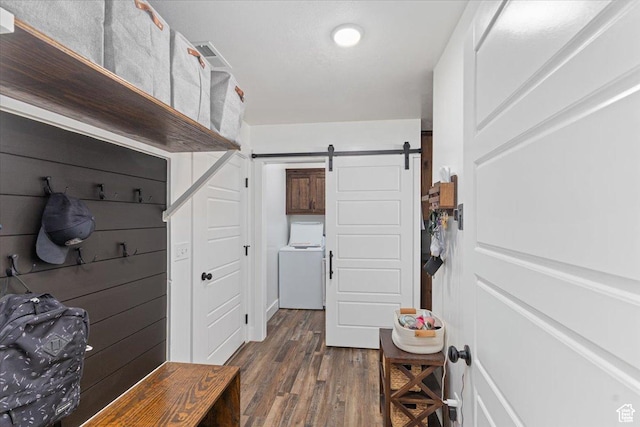 325 W 3170 S, Nibley, UT 84321 - mudroom featuring washer / dryer, dark wood-style floors, and a barn door