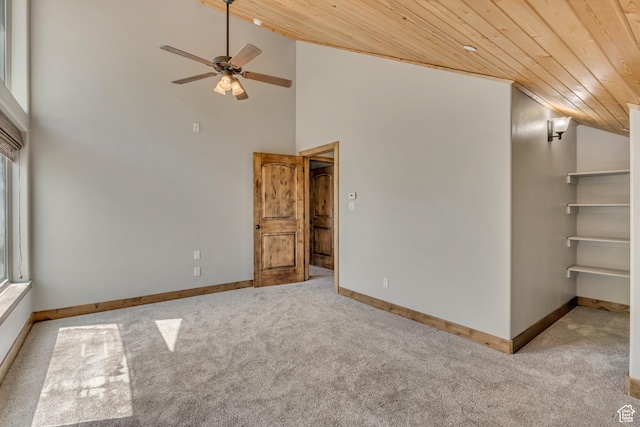 1675 S Beaver Bench Rd E Unit 1417, Heber City, UT 84032 - carpeted spare room featuring wooden ceiling, ceiling fan, baseboards, and high vaulted ceiling
