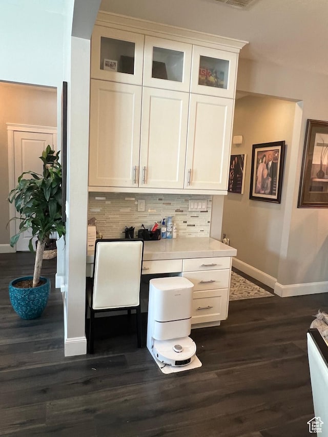 3256 W Harvest Chase Dr, South Jordan, UT 84095 - bar with baseboards, dark wood-type flooring, and decorative backsplash
