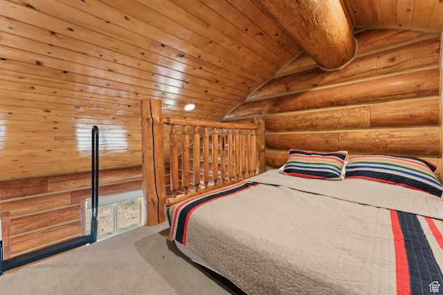 1085 Moose Hollow Rd, Robertson, WY 82944 - unfurnished bedroom featuring rustic walls, vaulted ceiling, and wood ceiling