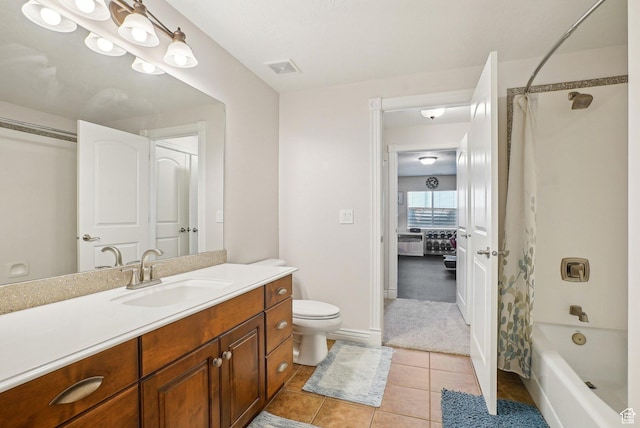 9451 S Peaceful View Way S, Jordan, UT 84095 - bathroom with vanity, toilet, shower / tub combo, tile patterned flooring, and baseboards