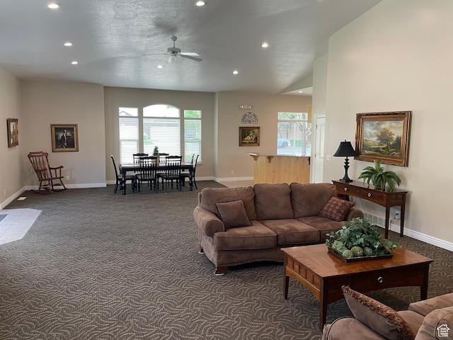 9451 S Peaceful View Way S, Jordan, UT 84095 - living room featuring carpet flooring, a ceiling fan, recessed lighting, healthy amount of natural light, and baseboards