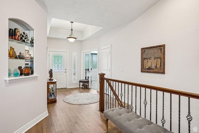 9451 S Peaceful View Way S, Jordan, UT 84095 - corridor with wood-type flooring, baseboards, and a raised ceiling