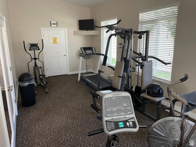 9451 S Peaceful View Way S, Jordan, UT 84095 - exercise room with carpet flooring, baseboards, and lofted ceiling