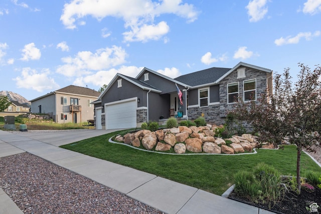 104 S 1250 E, Santaquin, UT 84655 - view of front of property with stone siding, driveway, and a front yard