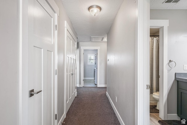 149 E 230 N, Vineyard, UT 84059 - corridor with baseboards, dark carpet, and a textured ceiling