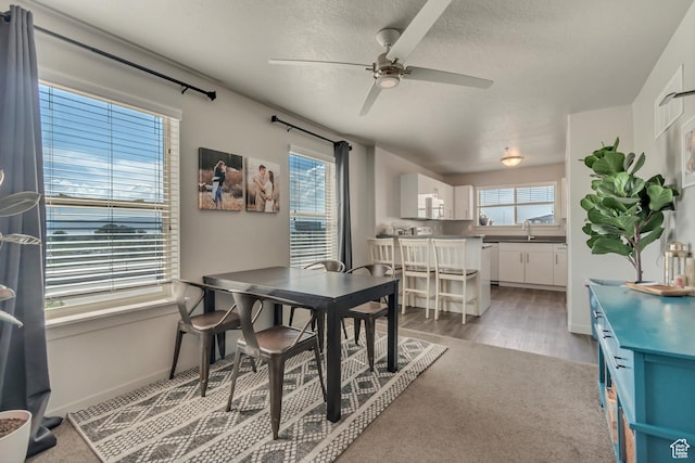 1700 Sandhill Rd Unit H301, Orem, UT 84058 - dining area featuring ceiling fan, a textured ceiling, baseboards, and light wood-style flooring