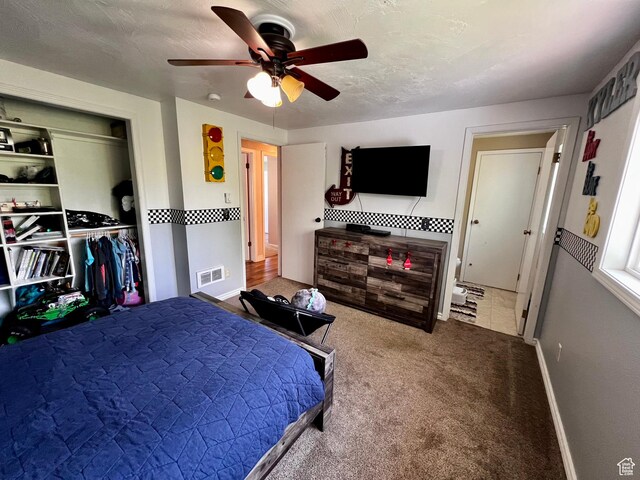 130 Cascade Quey St, Soda Springs, ID 83276 - bedroom featuring a ceiling fan, carpet flooring, a closet, and baseboards