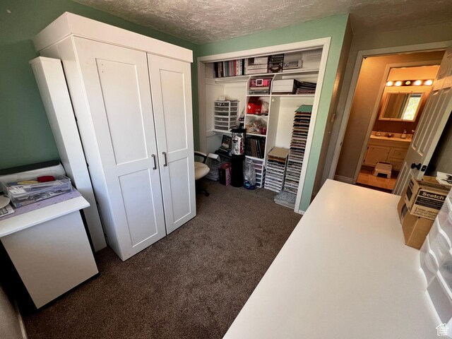 130 Cascade Quey St, Soda Springs, ID 83276 - bedroom featuring a closet, dark colored carpet, and a textured ceiling