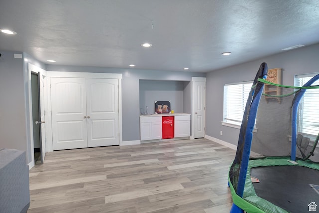 343 W Deer Creek Trl, Salem, UT 84653 - game room with healthy amount of natural light, bar area, light wood-type flooring, baseboards, and recessed lighting
