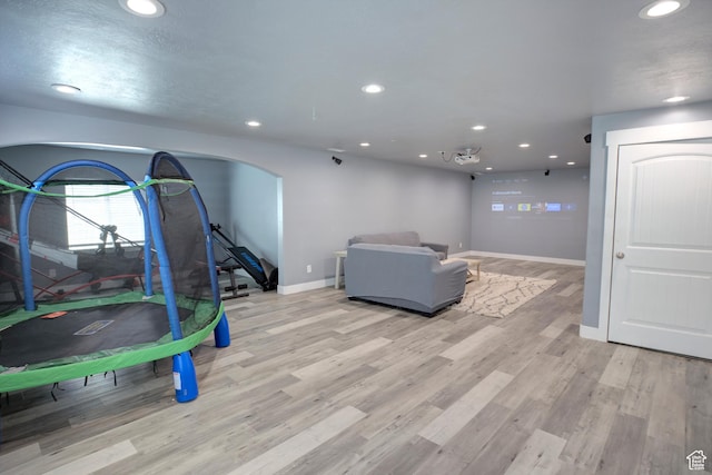 343 W Deer Creek Trl, Salem, UT 84653 - playroom with recessed lighting, baseboards, wood finished floors, and arched walkways