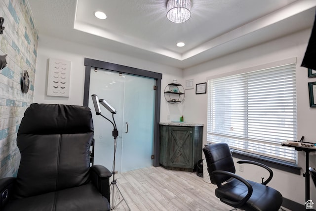 343 W Deer Creek Trl, Salem, UT 84653 - office space featuring light wood-style floors, a tray ceiling, and recessed lighting