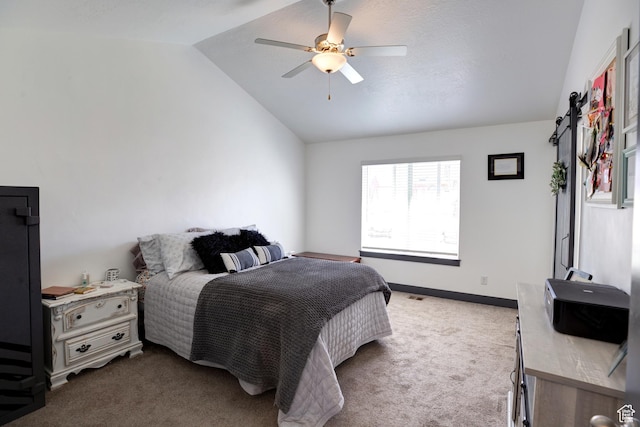 343 W Deer Creek Trl, Salem, UT 84653 - carpeted bedroom featuring lofted ceiling, ceiling fan, and baseboards