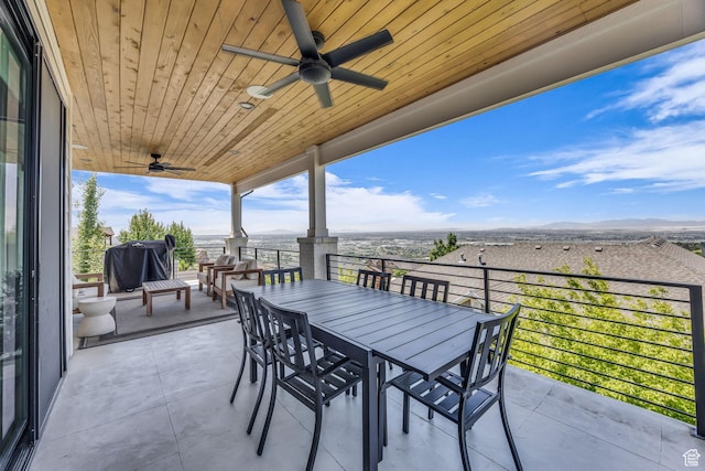 3651 N 200 E, North Ogden, UT 84414 - view of patio with ceiling fan, outdoor dining area, grilling area, and a mountain view
