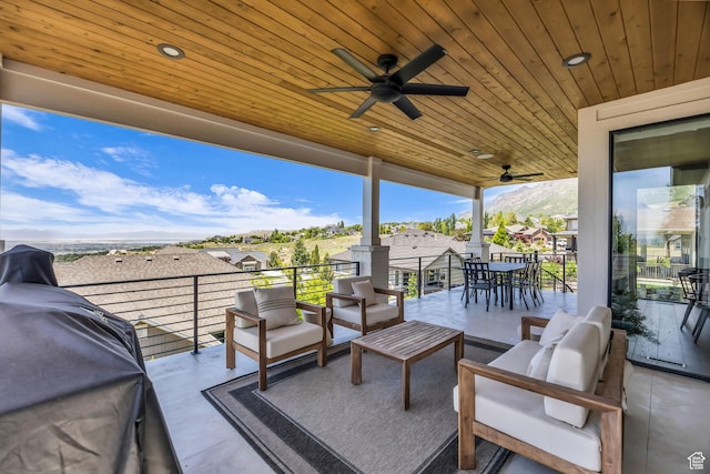 3651 N 200 E, North Ogden, UT 84414 - view of patio with ceiling fan, outdoor lounge area, a residential view, and a balcony