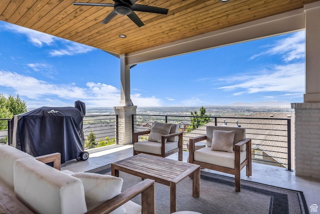 3651 N 200 E, North Ogden, UT 84414 - view of patio featuring ceiling fan, outdoor lounge area, a balcony, a water view, and a grill