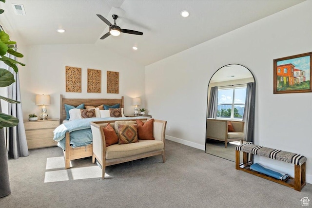 325 N 1200 E, American Fork, UT 84003 - bedroom featuring carpet floors, vaulted ceiling, baseboards, recessed lighting, and ceiling fan